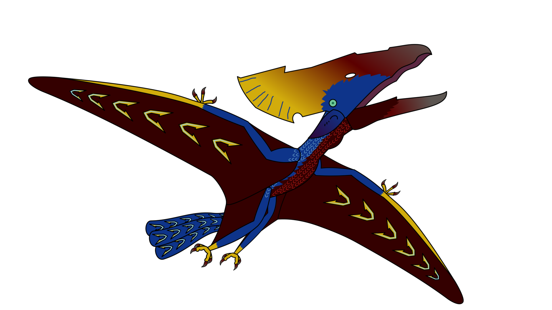 Valt — a pterosaur hybrid with yellow lightning bolt markings on dark wings